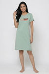 Zivame Farm Lore Knit Cotton Knee Length Nightdress - Cameo Green — thumbnail 2